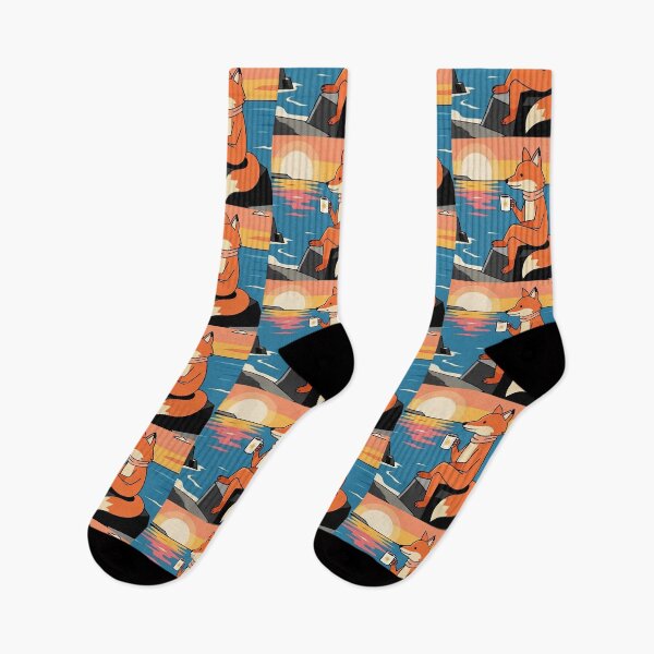 Item preview, Sunset Coffee Fox – Cozy Coastal Illustration designed and sold by Dogandesighn.