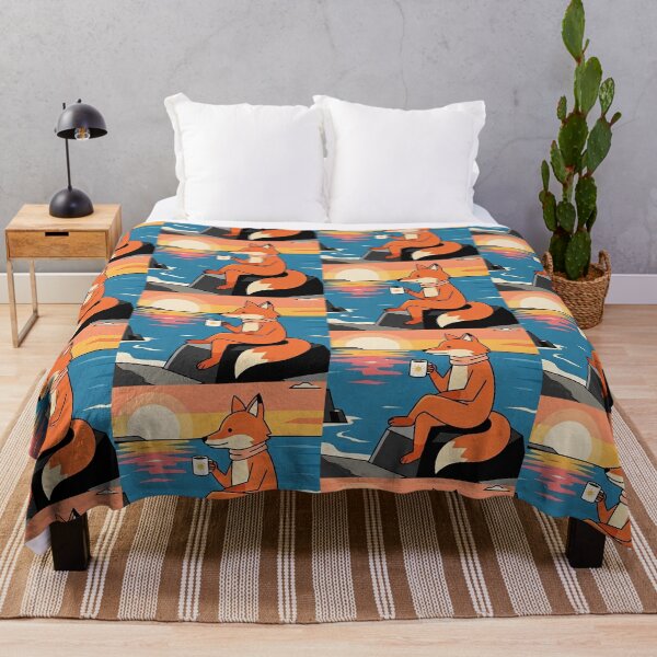 Item preview, Sunset Coffee Fox – Cozy Coastal Illustration designed and sold by Dogandesighn.