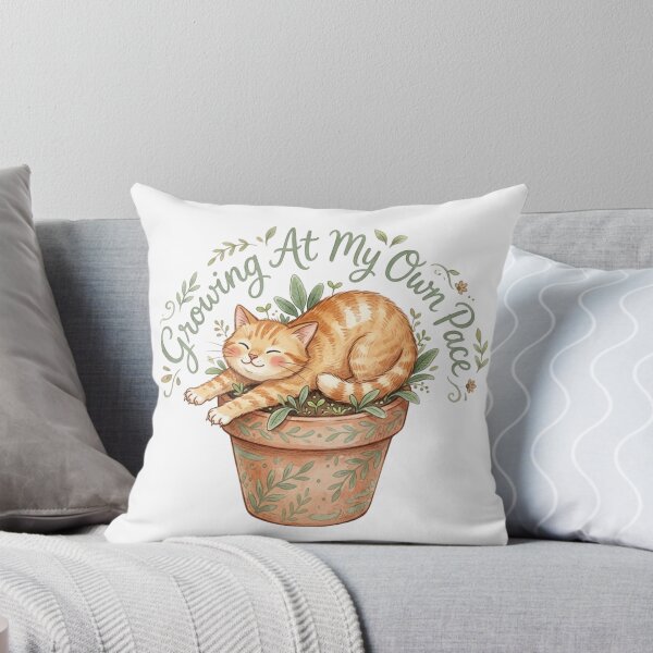 Item preview, Growing At My Own Pace - Cute Watercolor Ginger Cat in Pot designed and sold by Sanan Israyilli.