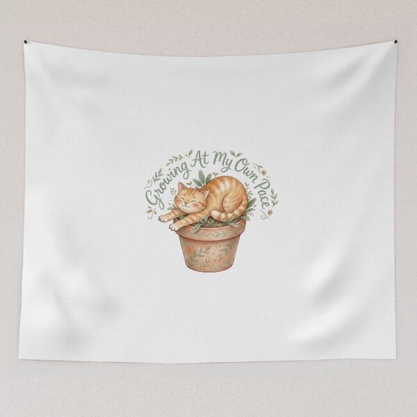 Item preview, Growing At My Own Pace - Cute Watercolor Ginger Cat in Pot designed and sold by Sanan Israyilli.
