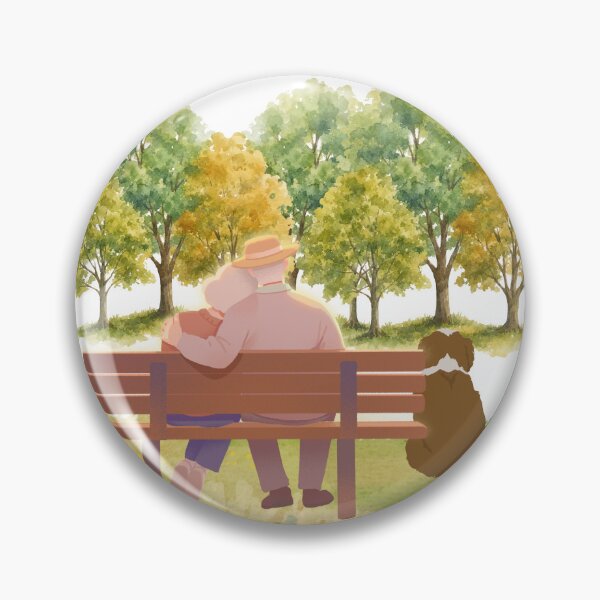 Item preview, Elderly Couple Park Bench Dog Autumn Watercolor Art designed and sold by LensDyn™.