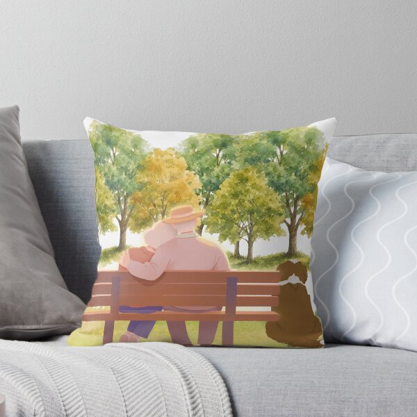 Item preview, Elderly Couple Park Bench Dog Autumn Watercolor Art designed and sold by LensDyn™.