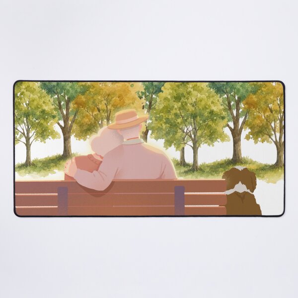 Item preview, Elderly Couple Park Bench Dog Autumn Watercolor Art designed and sold by LensDyn™.