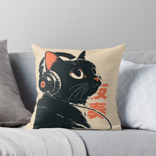 Item preview, Black Cat Headphones Gamer Lofi Japanese designed and sold by mustbewhy.