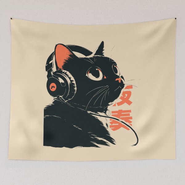 Item preview, Black Cat Headphones Gamer Lofi Japanese designed and sold by mustbewhy.