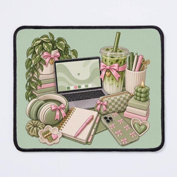 Item preview, Matcha Aesthetic Study Desk – Cute Green & Pink Study Sticker – Matcha Lover Gift designed and sold by Infinite Images.