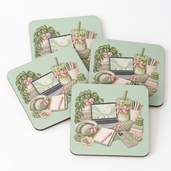 Item preview, Matcha Aesthetic Study Desk – Cute Green & Pink Study Sticker – Matcha Lover Gift designed and sold by Infinite Images.