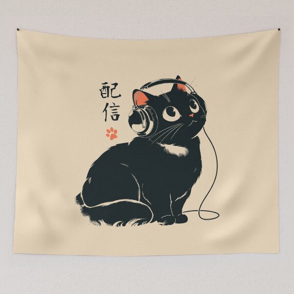 Item preview, Black Cat Wired Headphones Lofi Music designed and sold by mustbewhy.