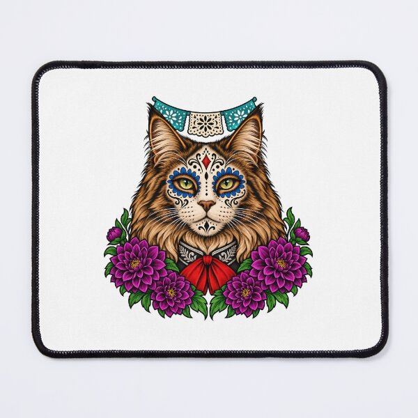 Item preview, Day of the Dead Catrina Maine Coon Cat Art designed and sold by Old's Cool Cat Studio.