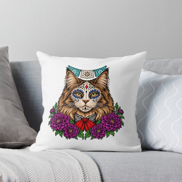 Item preview, Day of the Dead Catrina Maine Coon Cat Art designed and sold by Old's Cool Cat Studio.
