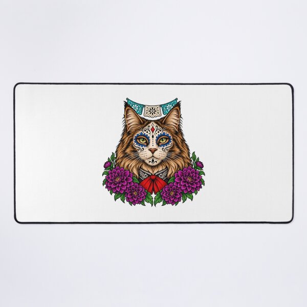 Item preview, Day of the Dead Catrina Maine Coon Cat Art designed and sold by Old's Cool Cat Studio.