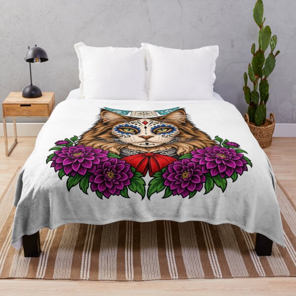 Item preview, Day of the Dead Catrina Maine Coon Cat Art designed and sold by Old's Cool Cat Studio.