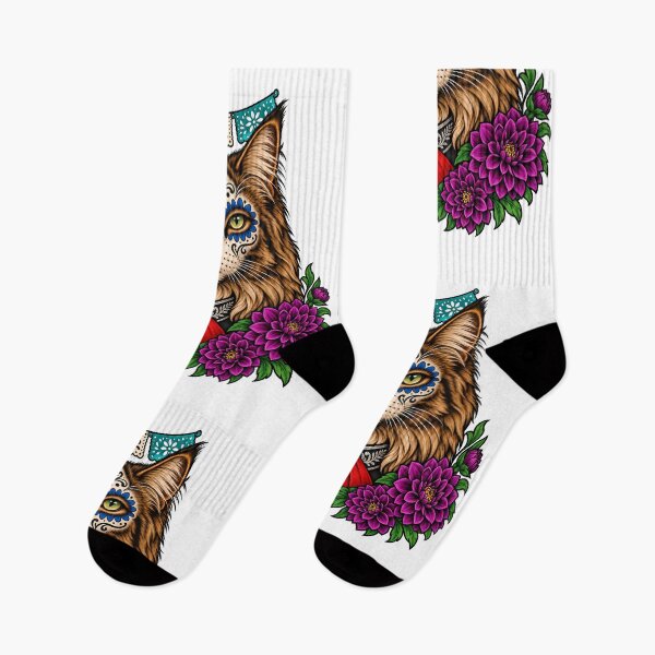 Item preview, Day of the Dead Catrina Maine Coon Cat Art designed and sold by Old's Cool Cat Studio.