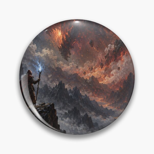 Item preview, Wizard Facing Colossal Lava Dragon Over Volcanic Mountains Under Moonlight — Epic Magic Battle Scene designed and sold by portokalis.