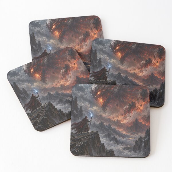 Item preview, Wizard Facing Colossal Lava Dragon Over Volcanic Mountains Under Moonlight — Epic Magic Battle Scene designed and sold by portokalis.