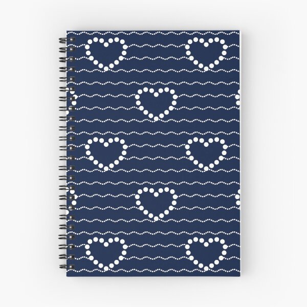 Item preview, White Dotted Heart Waves Seamless Pattern on Navy Blue  designed and sold by POLKAIWERX.