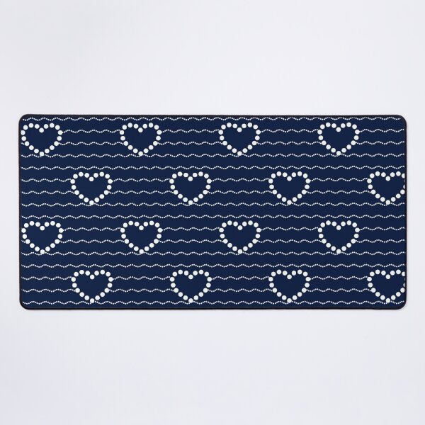 Item preview, White Dotted Heart Waves Seamless Pattern on Navy Blue  designed and sold by POLKAIWERX.
