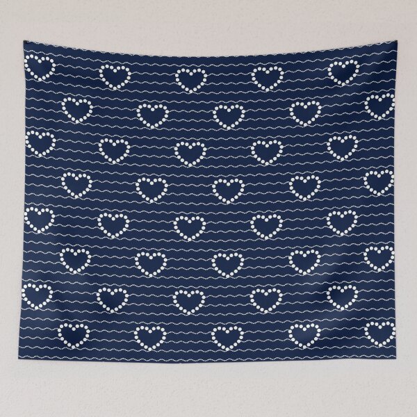 Item preview, White Dotted Heart Waves Seamless Pattern on Navy Blue  designed and sold by POLKAIWERX.