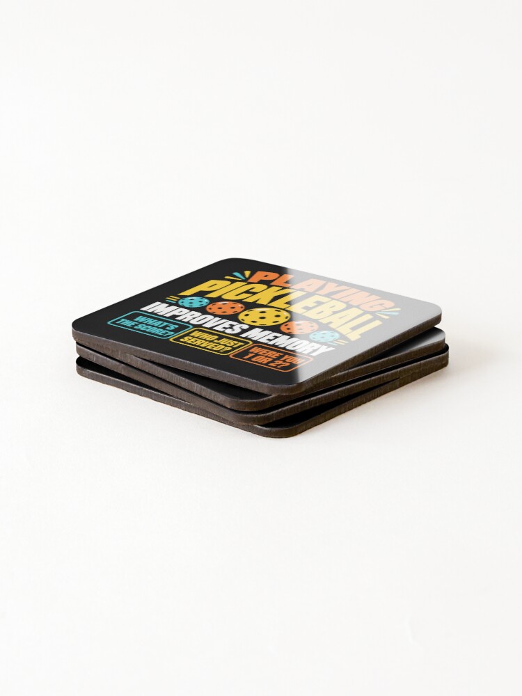 Thumbnail 4 of 5, Coasters (Set of 4), Pickleball Humor Improves Memory designed and sold by ROUX-ART.