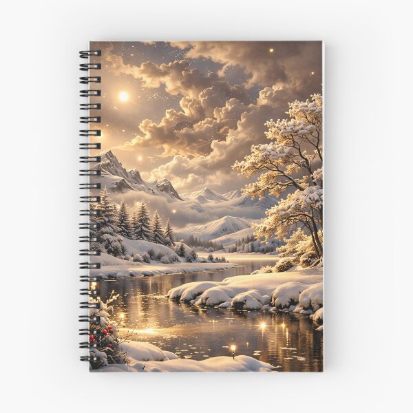 Item preview, Golden Winter River and Snowy Mountains – Magical Snow Landscape Art Print designed and sold by Kaleidoscope Print.