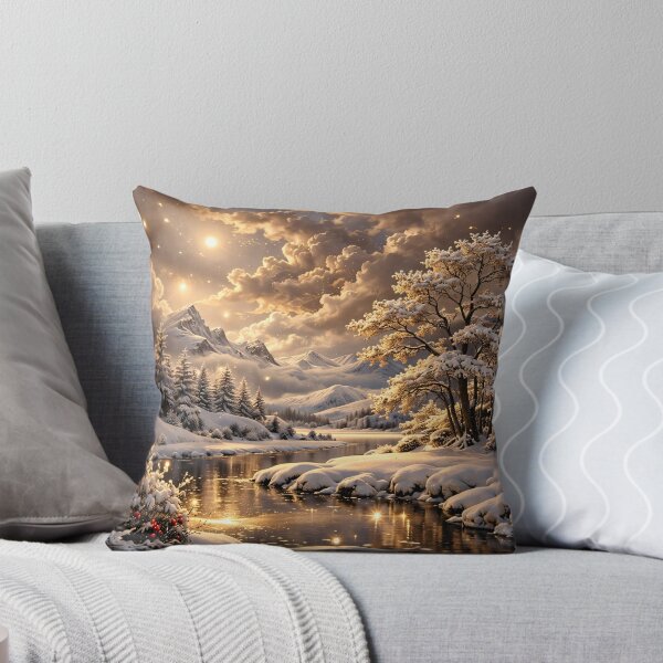 Item preview, Golden Winter River and Snowy Mountains – Magical Snow Landscape Art Print designed and sold by Kaleidoscope Print.