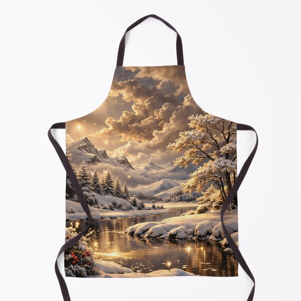 Item preview, Golden Winter River and Snowy Mountains – Magical Snow Landscape Art Print designed and sold by Kaleidoscope Print.
