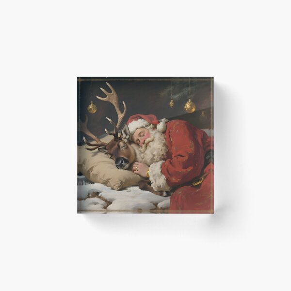 Item preview, Sleeping Santa and Reindeer Christmas Art designed and sold by Connys Colorful World.