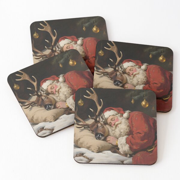 Item preview, Sleeping Santa and Reindeer Christmas Art designed and sold by Connys Colorful World.