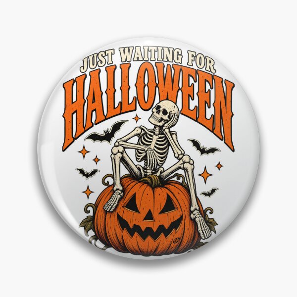 Item preview, Just Waiting For Halloween Sitting Skeleton Pumpkin Art designed and sold by DesignArtist.ia.