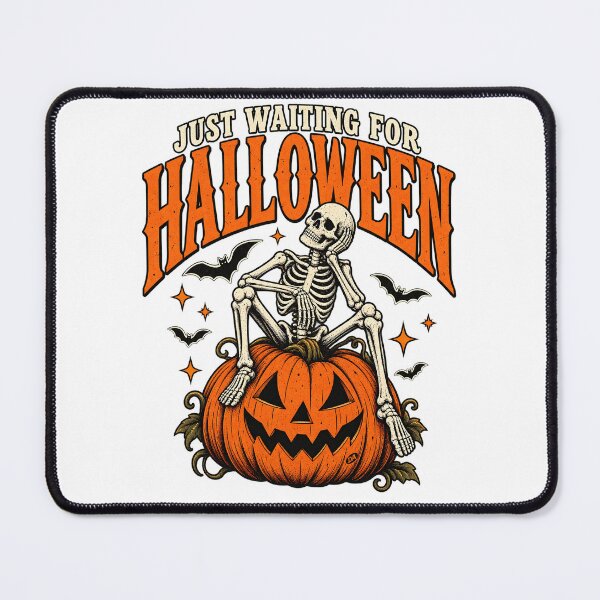 Item preview, Just Waiting For Halloween Sitting Skeleton Pumpkin Art designed and sold by DesignArtist.ia.