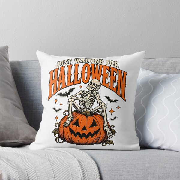 Item preview, Just Waiting For Halloween Sitting Skeleton Pumpkin Art designed and sold by DesignArtist.ia.