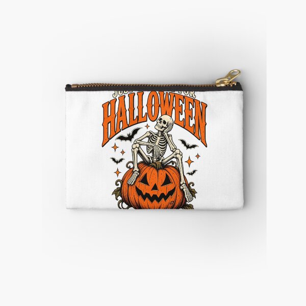 Item preview, Just Waiting For Halloween Sitting Skeleton Pumpkin Art designed and sold by DesignArtist.ia.