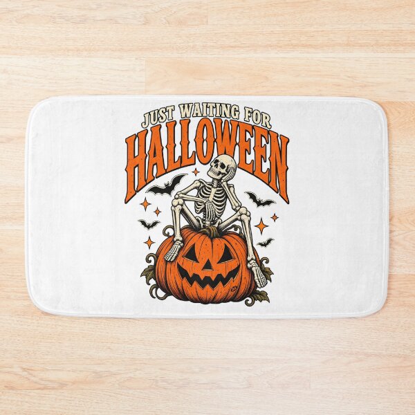 Item preview, Just Waiting For Halloween Sitting Skeleton Pumpkin Art designed and sold by DesignArtist.ia.