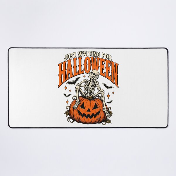 Item preview, Just Waiting For Halloween Sitting Skeleton Pumpkin Art designed and sold by DesignArtist.ia.