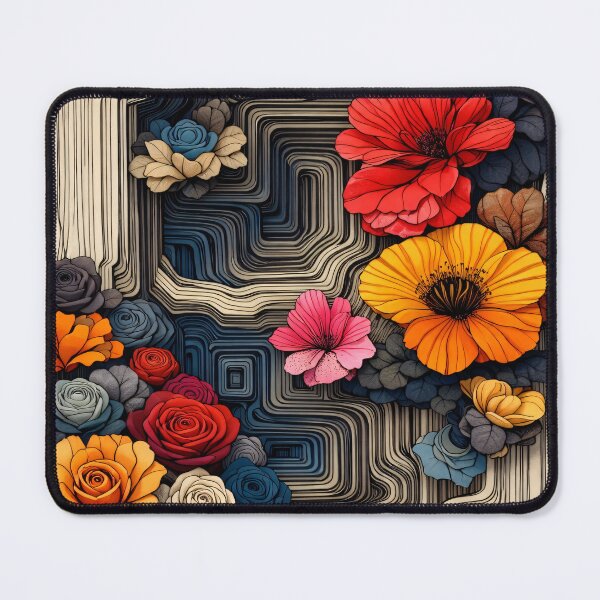 Item preview, Abstract Floral Labyrinth with Colorful Flowers – Modern Botanical Geometric Art Print designed and sold by Kaleidoscope Print.