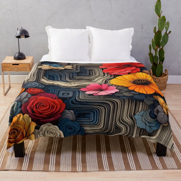 Item preview, Abstract Floral Labyrinth with Colorful Flowers – Modern Botanical Geometric Art Print designed and sold by Kaleidoscope Print.