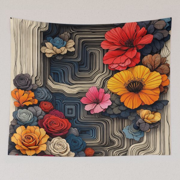 Item preview, Abstract Floral Labyrinth with Colorful Flowers – Modern Botanical Geometric Art Print designed and sold by Kaleidoscope Print.
