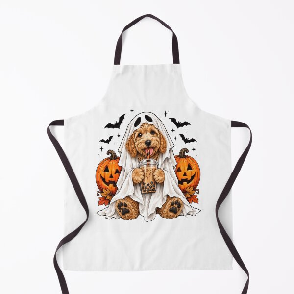 Item preview, Halloween Ghost Dog with Spooky Boba Tea designed and sold by ROUX-ART.