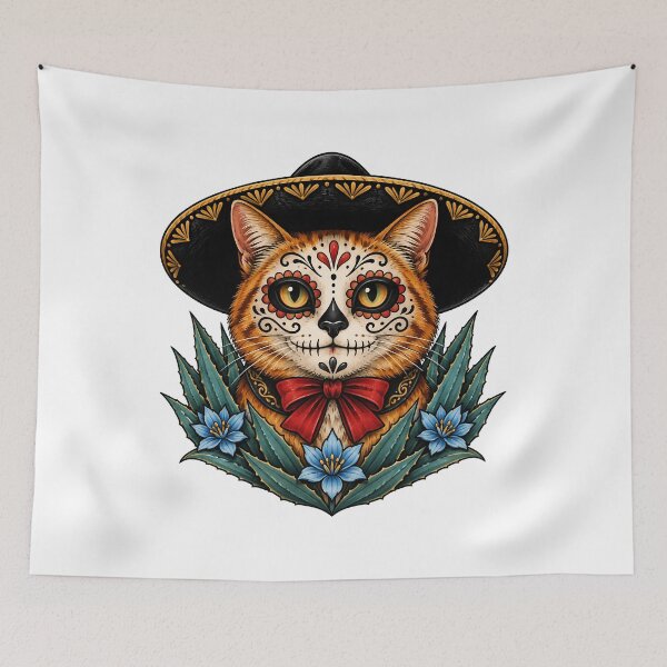 Item preview, Day of the Dead Catrin Ginger Tabby Cat Art designed and sold by Old's Cool Cat Studio.
