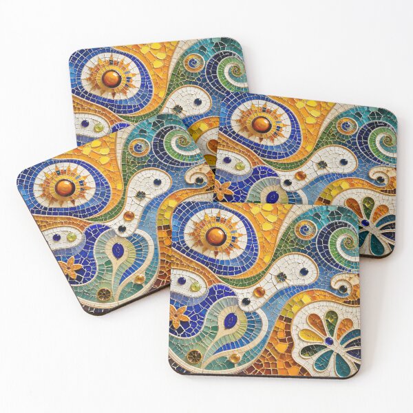 Item preview, Gaudi Inspired Vivid Ceramic Mosaic Sun Flower Trencadís Pattern designed and sold by GrinGalore.
