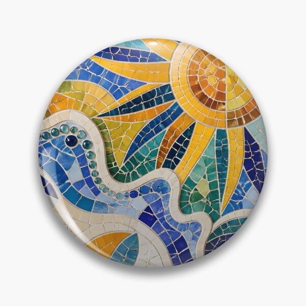 Item preview, Vibrant Antoni Gaudi Style Ceramic Trencadís Mosaic Sun Waves Print designed and sold by GrinGalore.