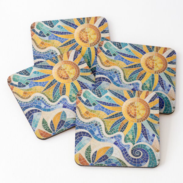 Item preview, Vibrant Antoni Gaudi Style Ceramic Trencadís Mosaic Sun Waves Print designed and sold by GrinGalore.
