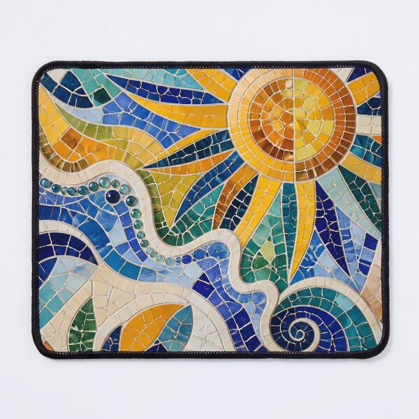 Item preview, Vibrant Antoni Gaudi Style Ceramic Trencadís Mosaic Sun Waves Print designed and sold by GrinGalore.
