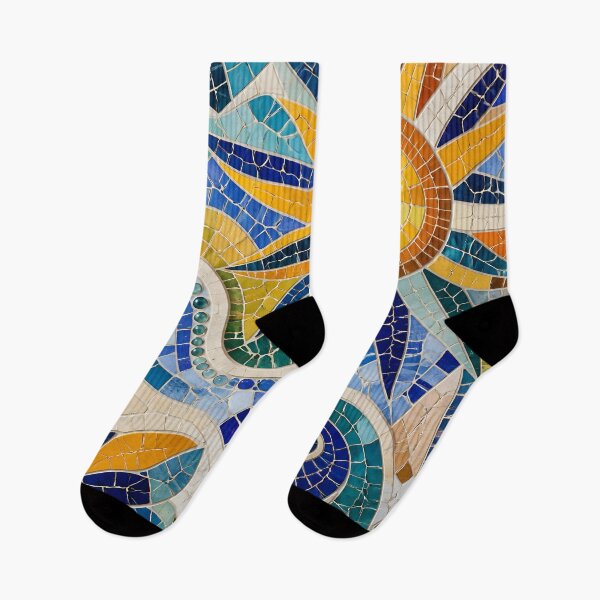 Item preview, Vibrant Antoni Gaudi Style Ceramic Trencadís Mosaic Sun Waves Print designed and sold by GrinGalore.