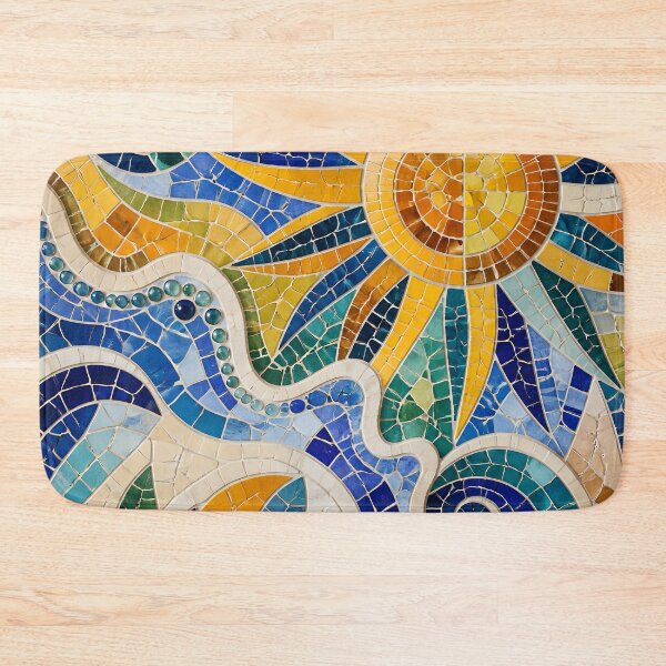 Item preview, Vibrant Antoni Gaudi Style Ceramic Trencadís Mosaic Sun Waves Print designed and sold by GrinGalore.