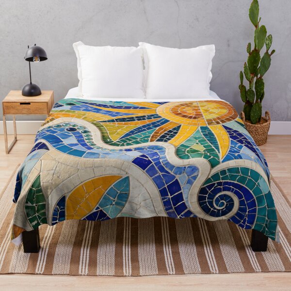 Item preview, Vibrant Antoni Gaudi Style Ceramic Trencadís Mosaic Sun Waves Print designed and sold by GrinGalore.