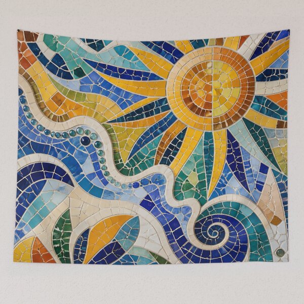 Item preview, Vibrant Antoni Gaudi Style Ceramic Trencadís Mosaic Sun Waves Print designed and sold by GrinGalore.