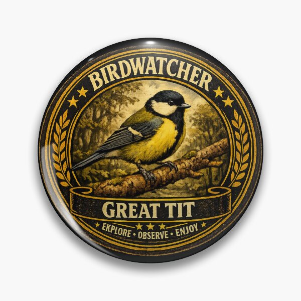 Item preview, Birdwatcher Great Tit – Vintage Heritage Badge designed and sold by stevenwoodcock.