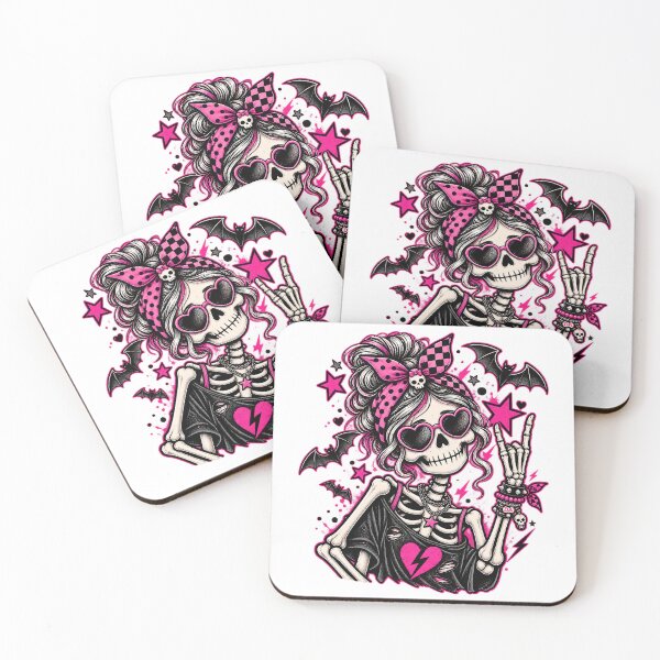 Item preview, Pink Pastel Goth Rocker Skeleton Girl Messy Bun Heart Sunglasses Art designed and sold by DesignArtist.ia.