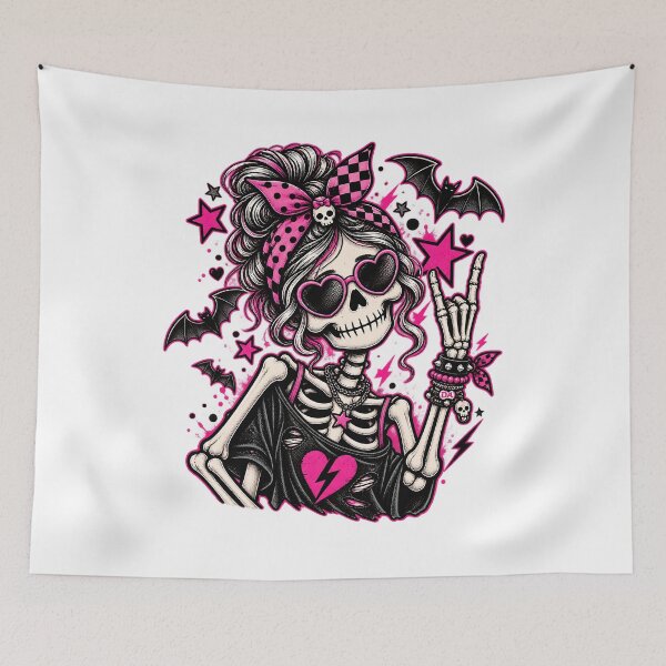 Item preview, Pink Pastel Goth Rocker Skeleton Girl Messy Bun Heart Sunglasses Art designed and sold by DesignArtist.ia.